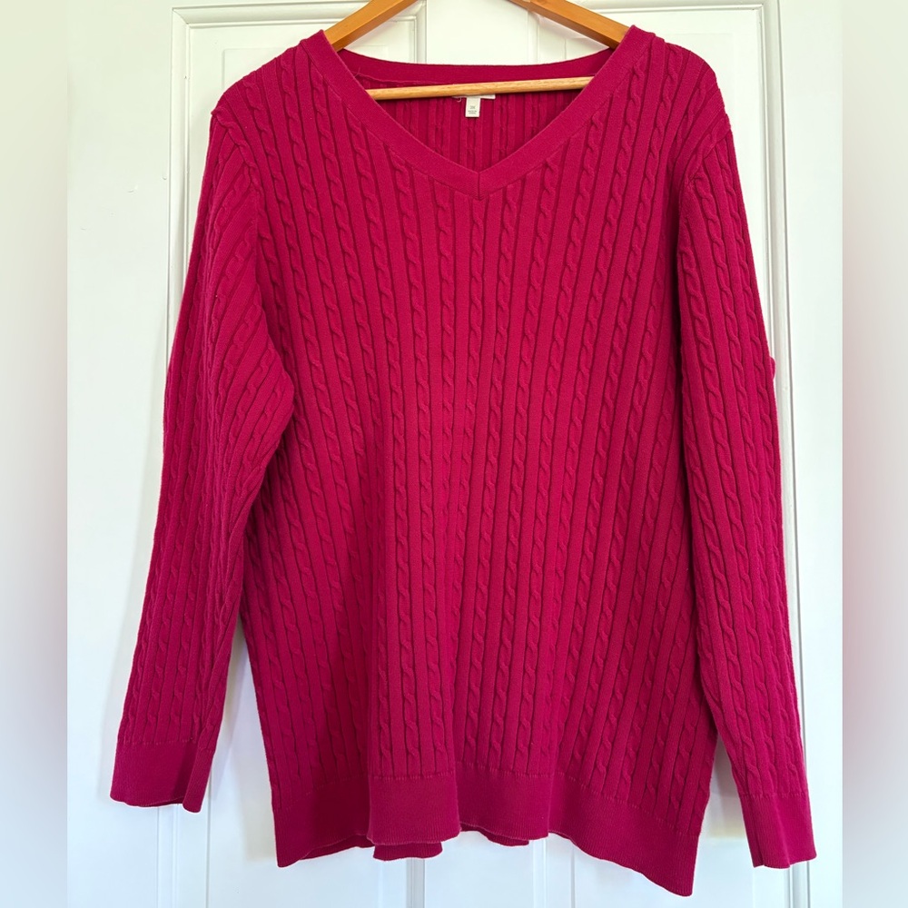 Talbots Women's Pink Cable Cotton Sweater Cozy Preppy Old Money Fisherman 3X